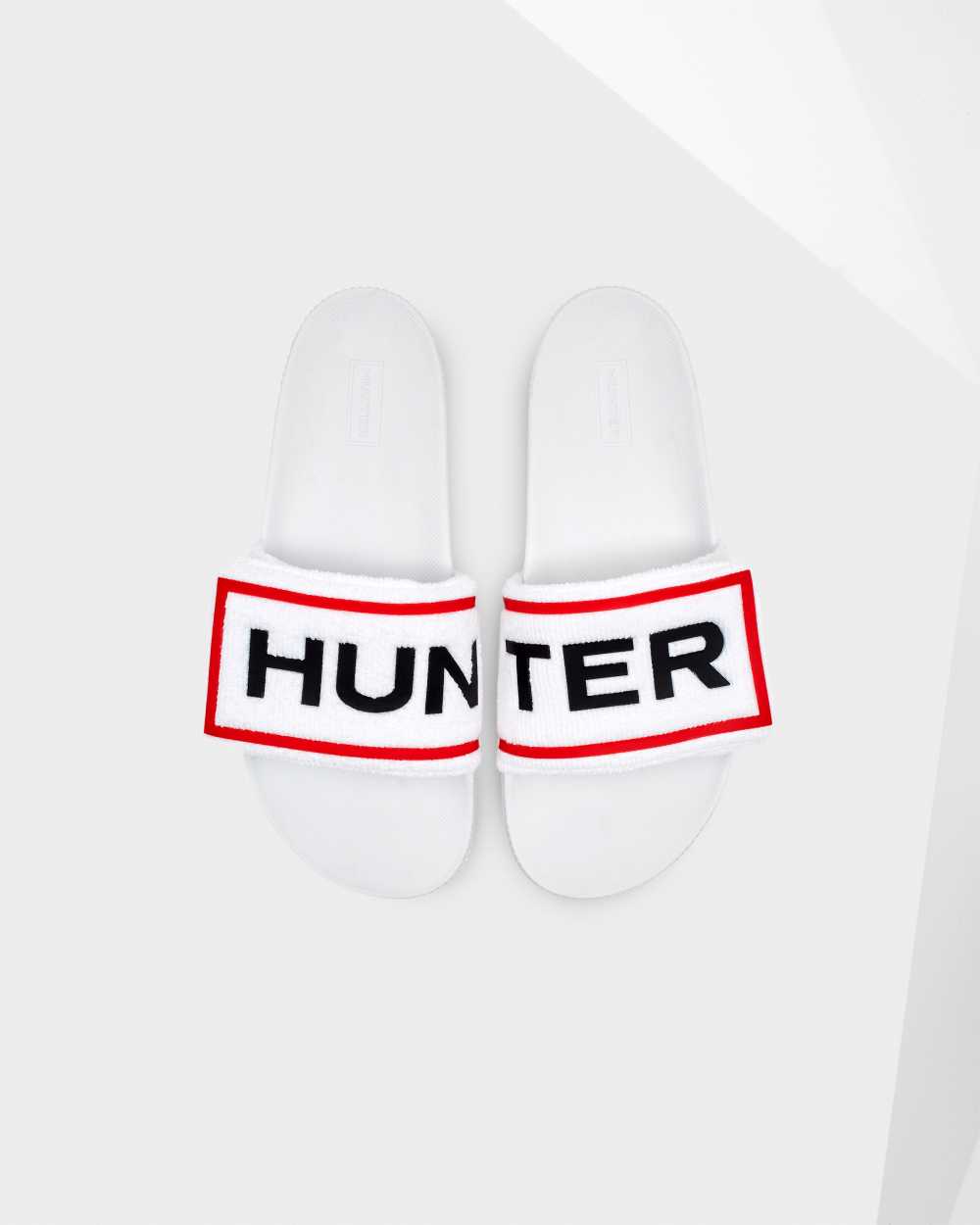 Γυναικεια Παπούτσια Hunter Original Terry Towelling Logo Σανδάλια Ασπρα (GR-071268)